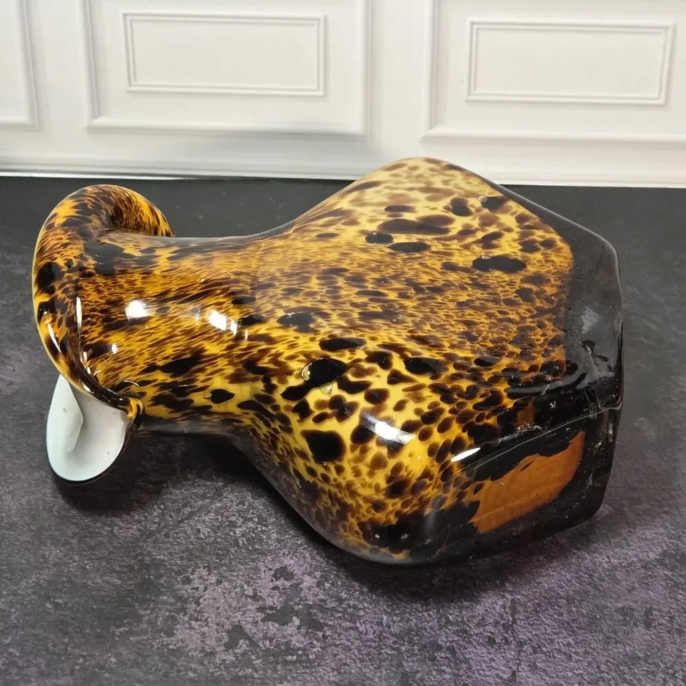 Vintage Estate Murano Style Hand Blown Art Glass Vases Tortoiseshell Patterns